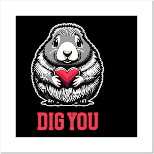 Prairie Dog Dig You Holding a heart Cute Valentines Day Posters and Art